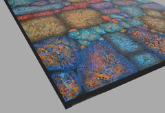 « Fancy Rocks Blue » abstrait avec des tons de violet, de bleu, de rouge et d'aqua