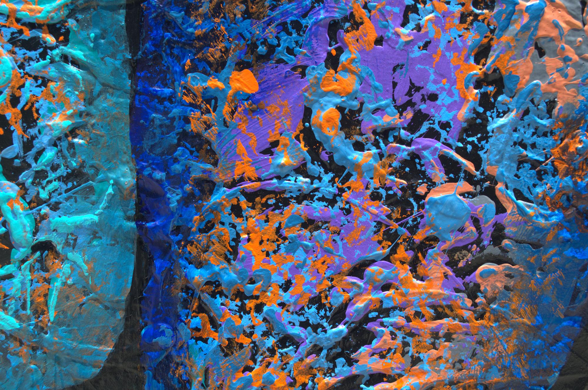 Abstraktes „Fancy Rocks Blue“-Gemälde mit strukturiertem Violett, Blau, Rot und Aqua im Angebot 2