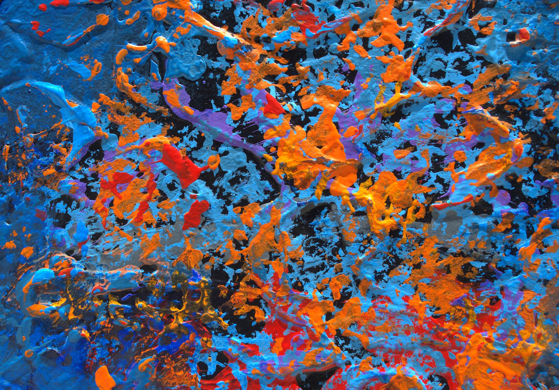 Abstraktes „Fancy Rocks Blue“-Gemälde mit strukturiertem Violett, Blau, Rot und Aqua im Angebot 3