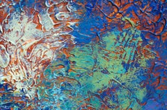 "Friendly Frenzy" L'astratto a tecnica mista con texture di viola, blu e rosso