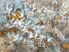 „Goldene Inseln“ von Nancy Eckels, großes abstraktes Gemälde mit Textur und Gold