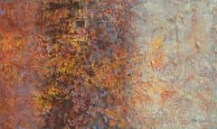 "Incremental" by Nancy Eckels large abstract painting with texture and reds