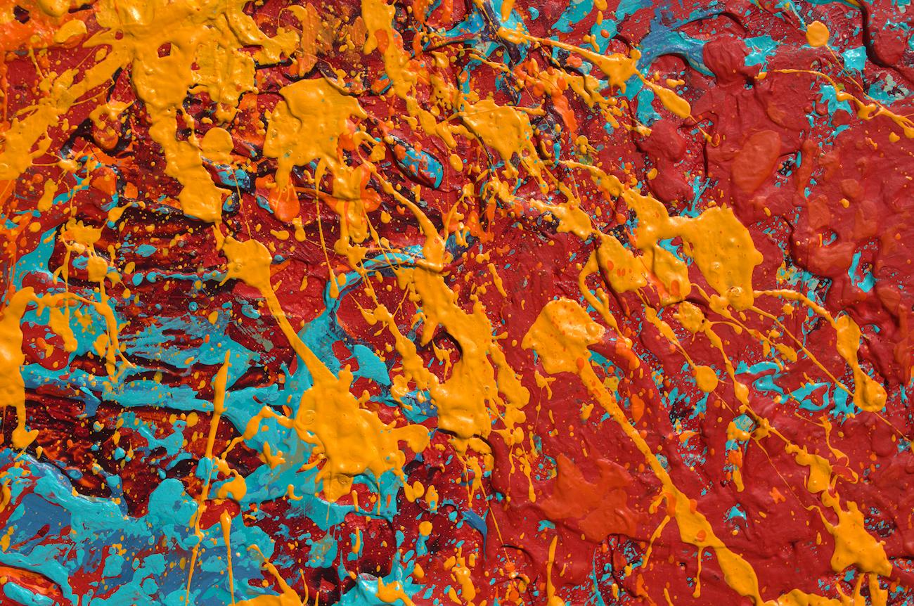 « Joyful Light », technique mixte abstraite avec des bleus, oranges et rouges texturés en vente 4