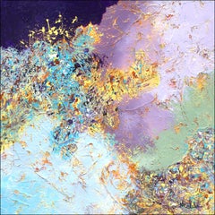 "Lavender Jubilee" Mixed Media bold abstract with textural blues and lavender
