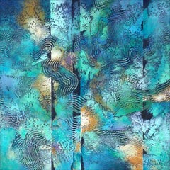 "Liquid Reflections" by Nancy Eckels abstract with textural greens and blues