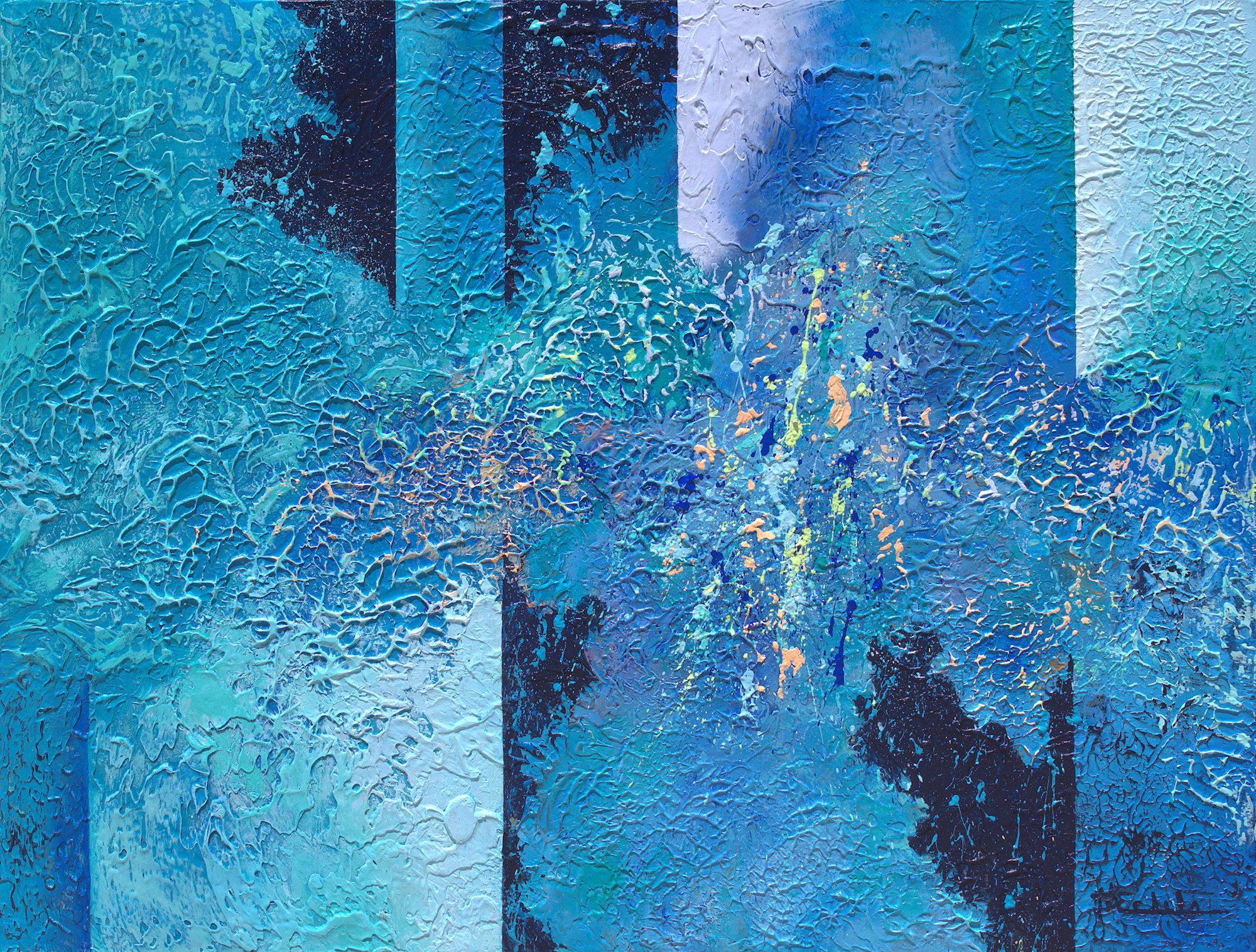 "Mixin' With The Blues" Mixed Media abstract with textural blues and lavenders - Mixed Media Art by Nancy Eckels