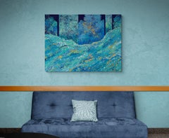"More Than Half Full" Mixed Media with textural rich blues, teal, aqua, gold