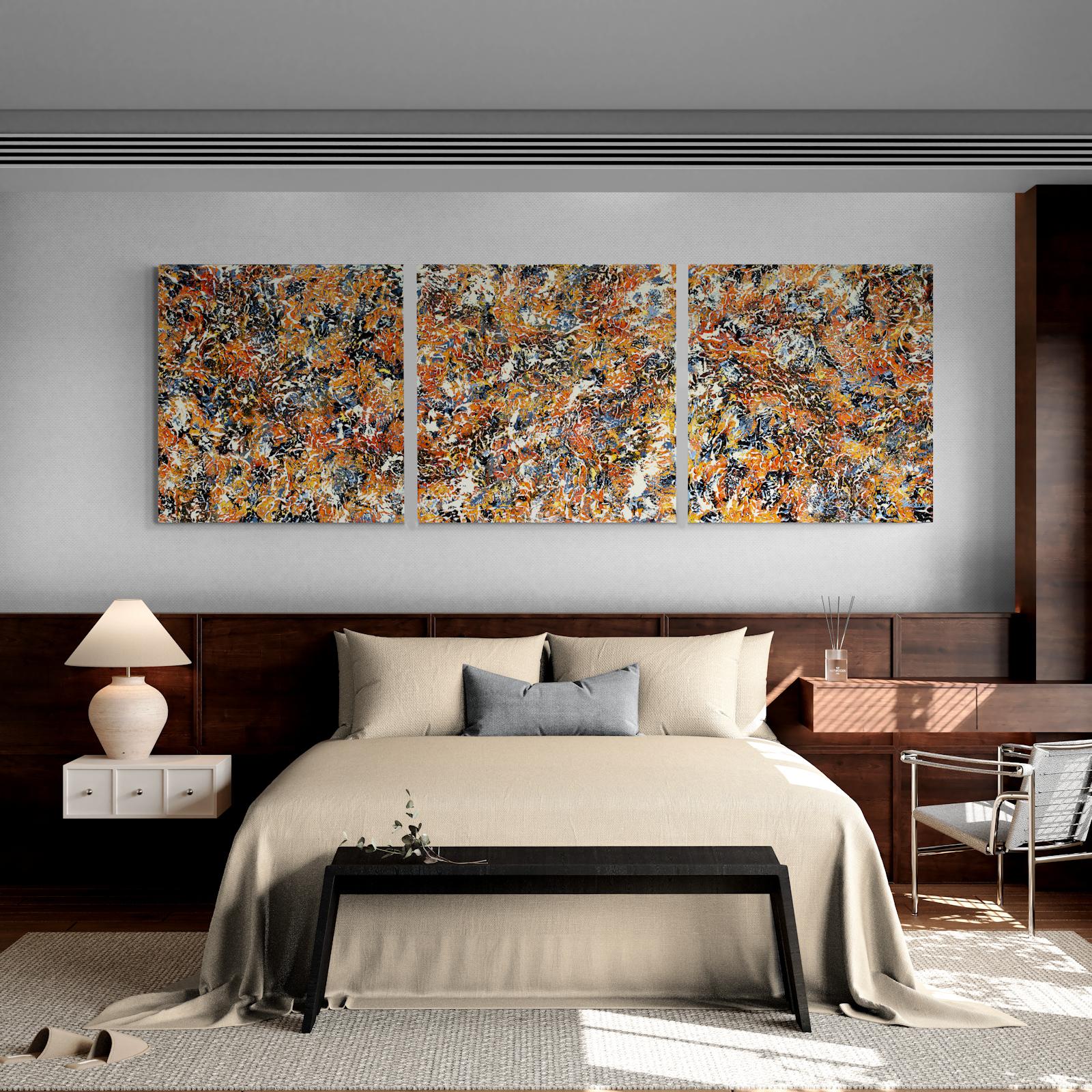 „Morning Blender Triptychon“  abstrakt mit Textur  Orange, Schwarz und Lavendel im Angebot 2