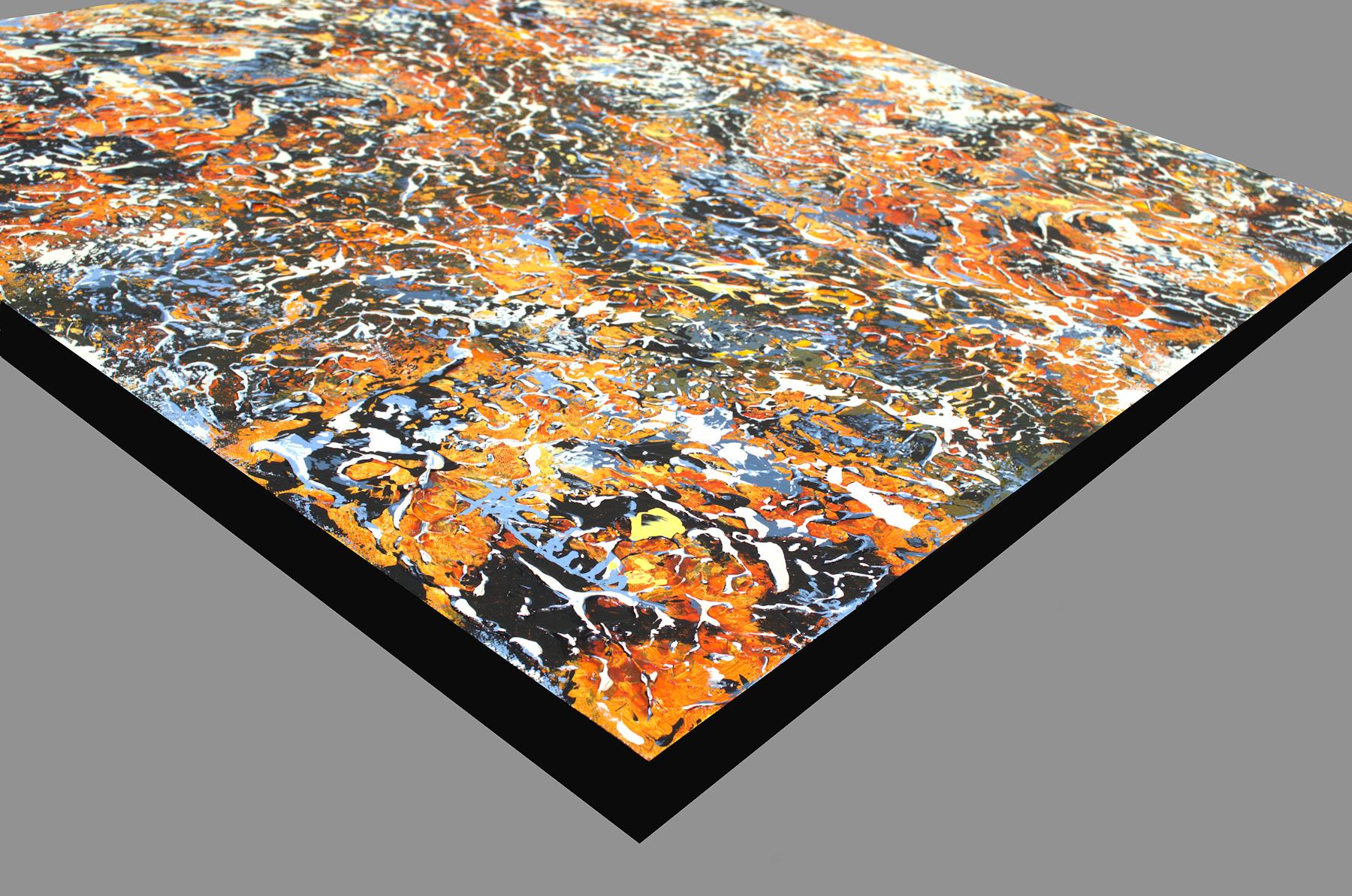 „Morning Blender Triptychon“  abstrakt mit Textur  Orange, Schwarz und Lavendel im Angebot 3