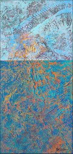 "Ocean Reflections" Mixed Media abstract with textural blues, lavender, oranges