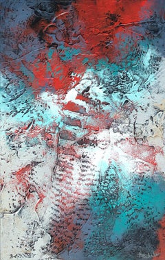 "Passion
s Flow" by Nancy Eckels abstract painting with textural blues and reds