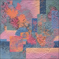 "Pastel Potpourri" Mixed Media abstract with textural lavender, Orange, Blues
