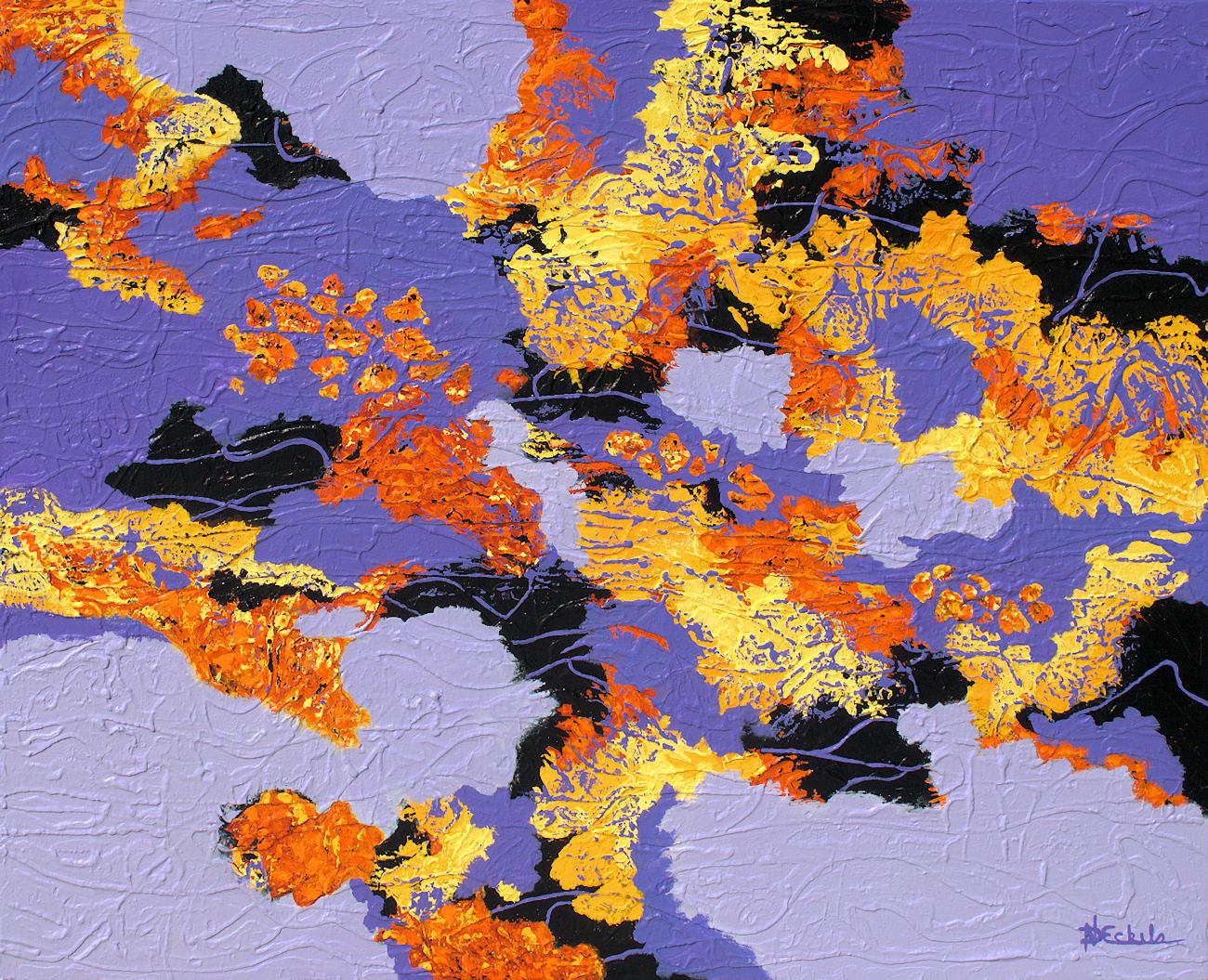 "Preferisco la pervinca"  Grande astratto con texture oro, arancione e lavanda - Mixed Media Art di Nancy Eckels