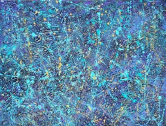 "Purple Passion" mixed media abstract with textural purples, turquoise, and gold