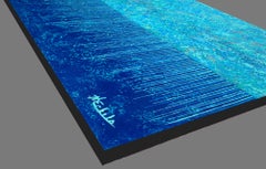 "Release" Mixed Media abstract with textural blues, teal, turquoise