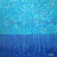 "Release" Mixed Media abstract with textural blues, teal, turquoise