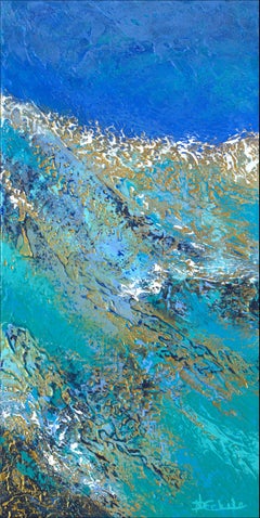 "Sea Sparkle 1 "  Mixed Media abstract with textural greens, blues and gold