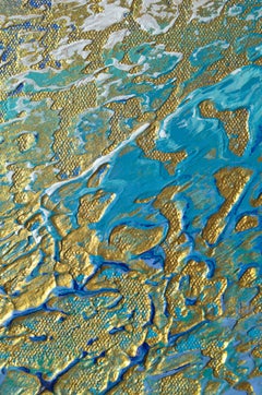 "Sea Sparkle 2 "  Mixed Media abstract with textural greens, blues and gold