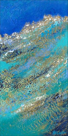 "Sea Sparkle 2 "  Mixed Media abstract with textural greens, blues and gold