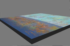 "Seaside Sunset" Tecnica mista astratta con texture di verdi, blu, rossi e oro