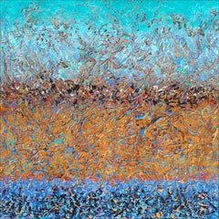 „Settled In“ von Nancy Eckels, abstraktes Gemälde mit kräftigen Farben und Texturen