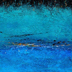 "Shoreline" by Nancy Eckels abstract painting with textural greens and blues