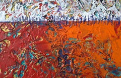 "So Much To Explain" Media mista astratta con texture viola, blu e rosse