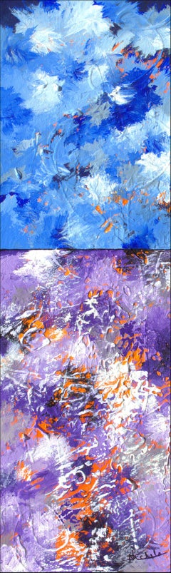 "Softer Thoughts" Mixed Media abstract with textural blues, lavender, and white