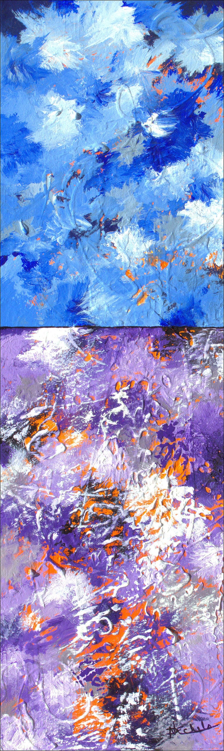 Nancy Eckels Abstract Painting - "Softer Thoughts" Mixed Media abstract with textural blues, lavender, and white