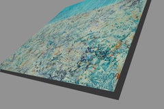 "Calmante" Técnica mixta abstracta con texturas azules, verde azulado, aguamarina y gris