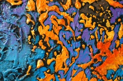 "Sparks"  Large abstract with textural gold, orange, lavender, blues and white