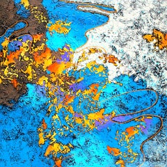"Sparks"  Large abstract with textural gold, orange, lavender, blues and white