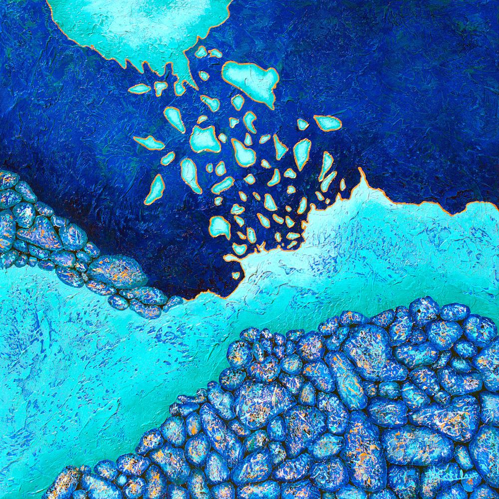 Nancy Eckels Abstract Painting – ""Sudden Gust" Abstrakte Mischtechnik mit strukturierten satten Blau-, Teal- und Aquatönen