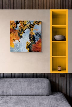 "Sunshine Coast"  Mixed Media with textural gold, orange, blues and lavender