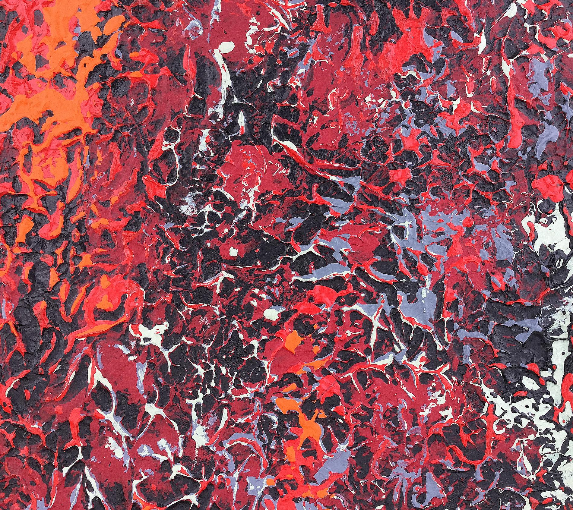 „The Flaming Heart“ Abstraktes Gemälde in Mischtechnik mit strukturierten Grün-, Rot- und Brauntönen – Painting von Nancy Eckels