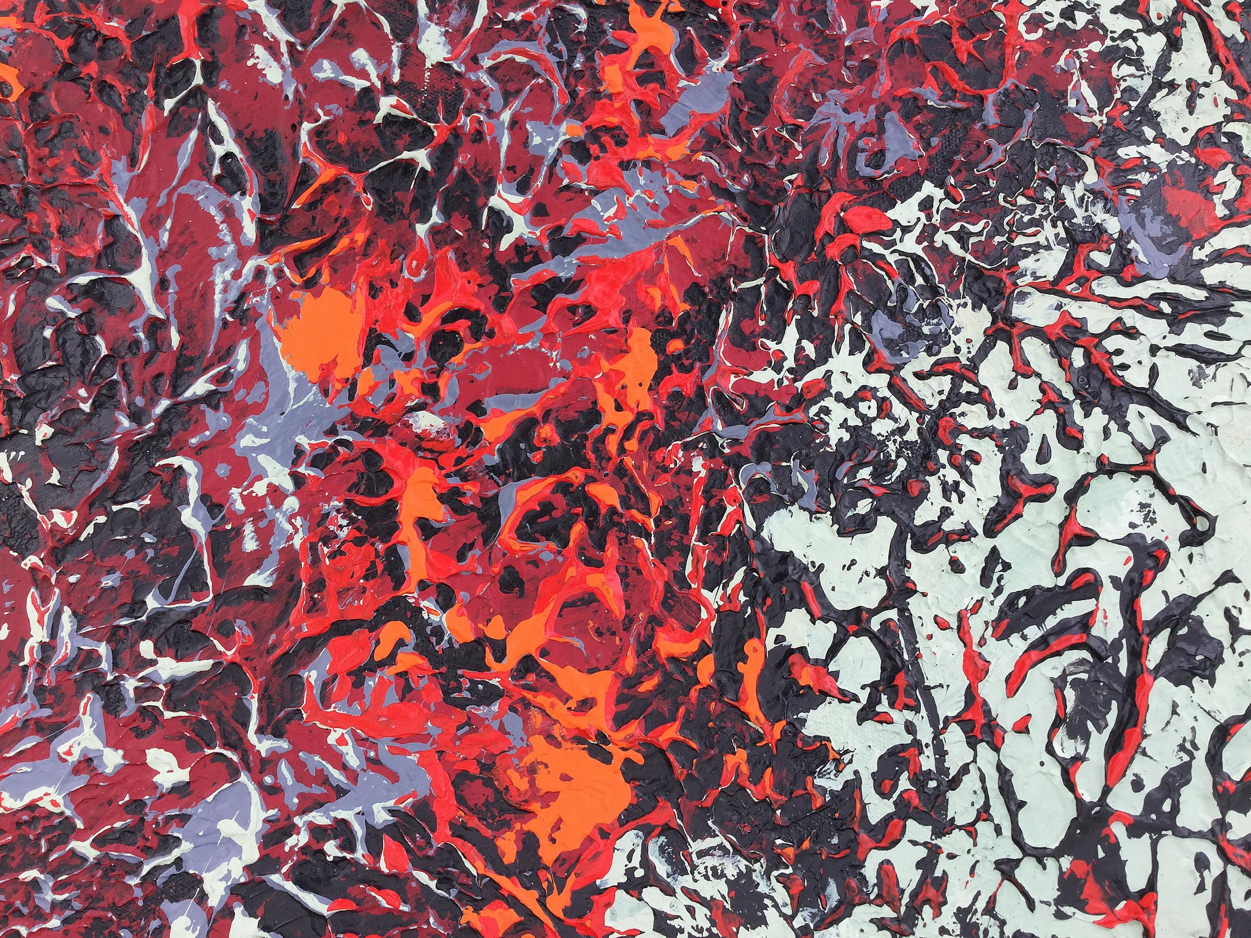 „The Flaming Heart“ Abstraktes Gemälde in Mischtechnik mit strukturierten Grün-, Rot- und Brauntönen (Schwarz), Abstract Painting, von Nancy Eckels