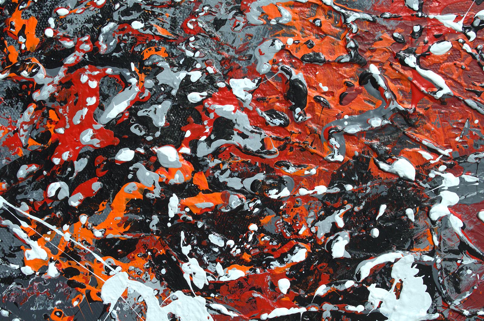 „Unbridled“ Abstrakte Mischtechnik abstrakt mit strukturierten Grau-, Rot- und Schwarztönen im Angebot 1