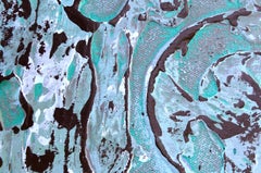 "Undulations"  Mixed Media abstract with textural greens, blues and gold metallic