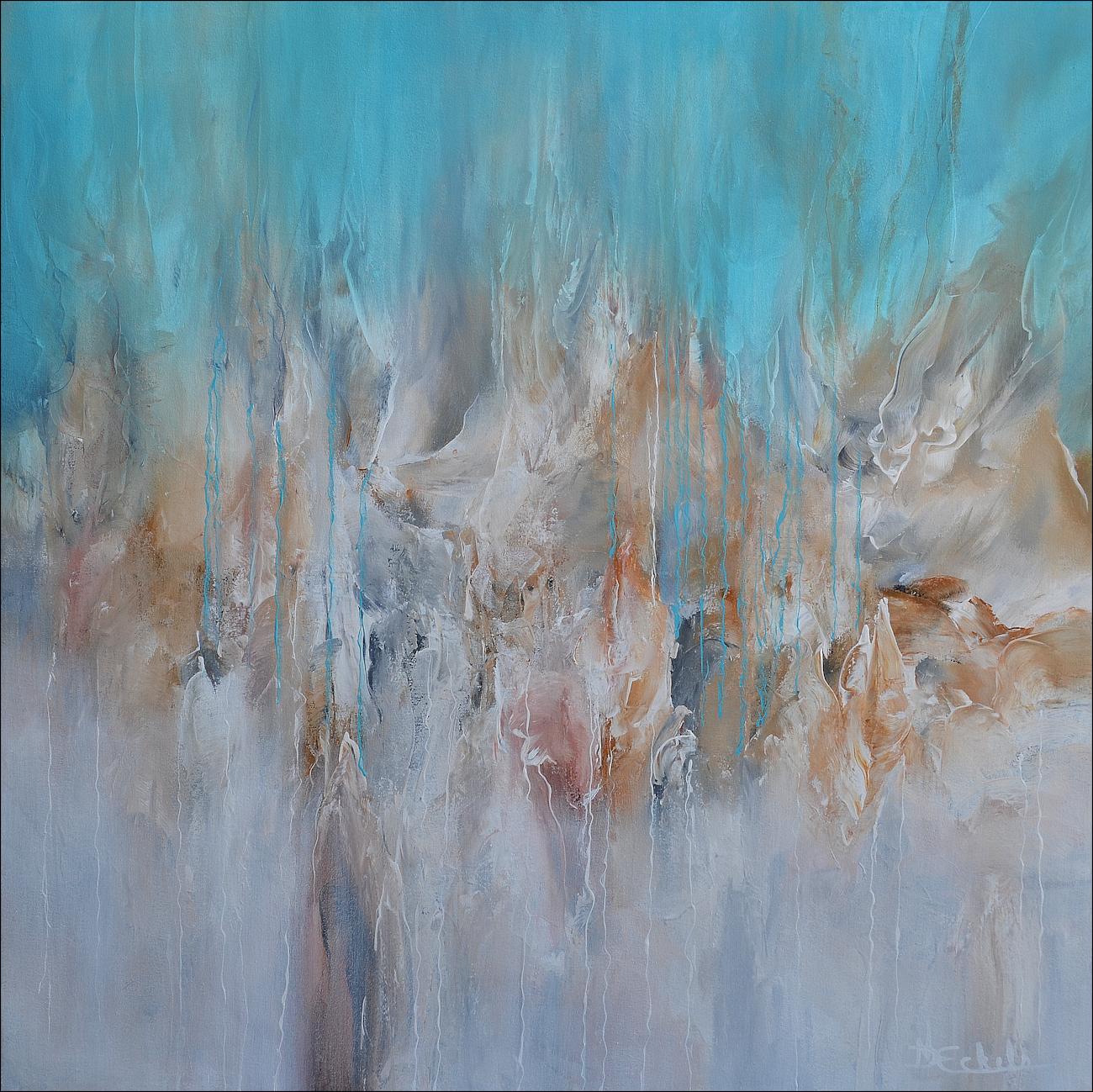 Nancy Eckels Abstract Painting - "Water World" Mixed Media abstract with luminous blues, grays, and lavenders