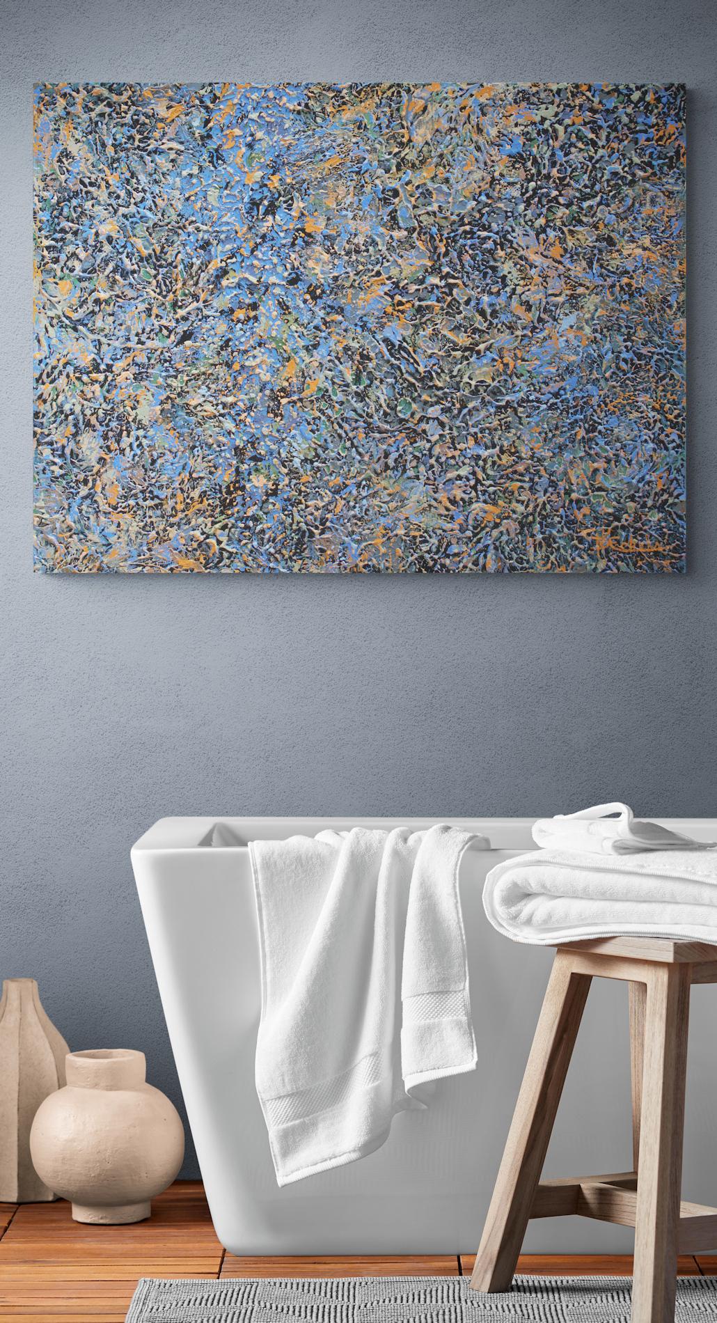 « Watery Life », technique mixte abstraite avec des violets, des lavandes et des beiges texturés en vente 1