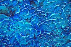 "Watery Windows" abstract painting with textural greens, blues and gold metallics