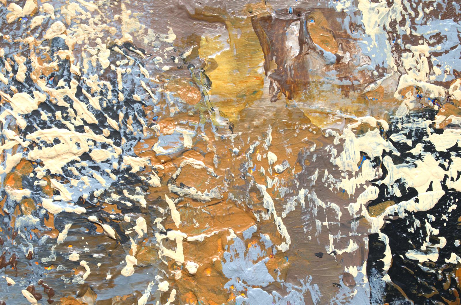„Wet and Woodsy“ Abstrakte Mischtechnik abstrakt mit strukturierten Gold-, Blau- und Orangetönen im Angebot 1