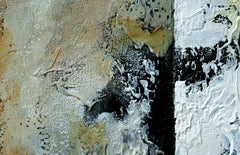 "Winter Sunset"  abstract with textural blues, tans, and reds