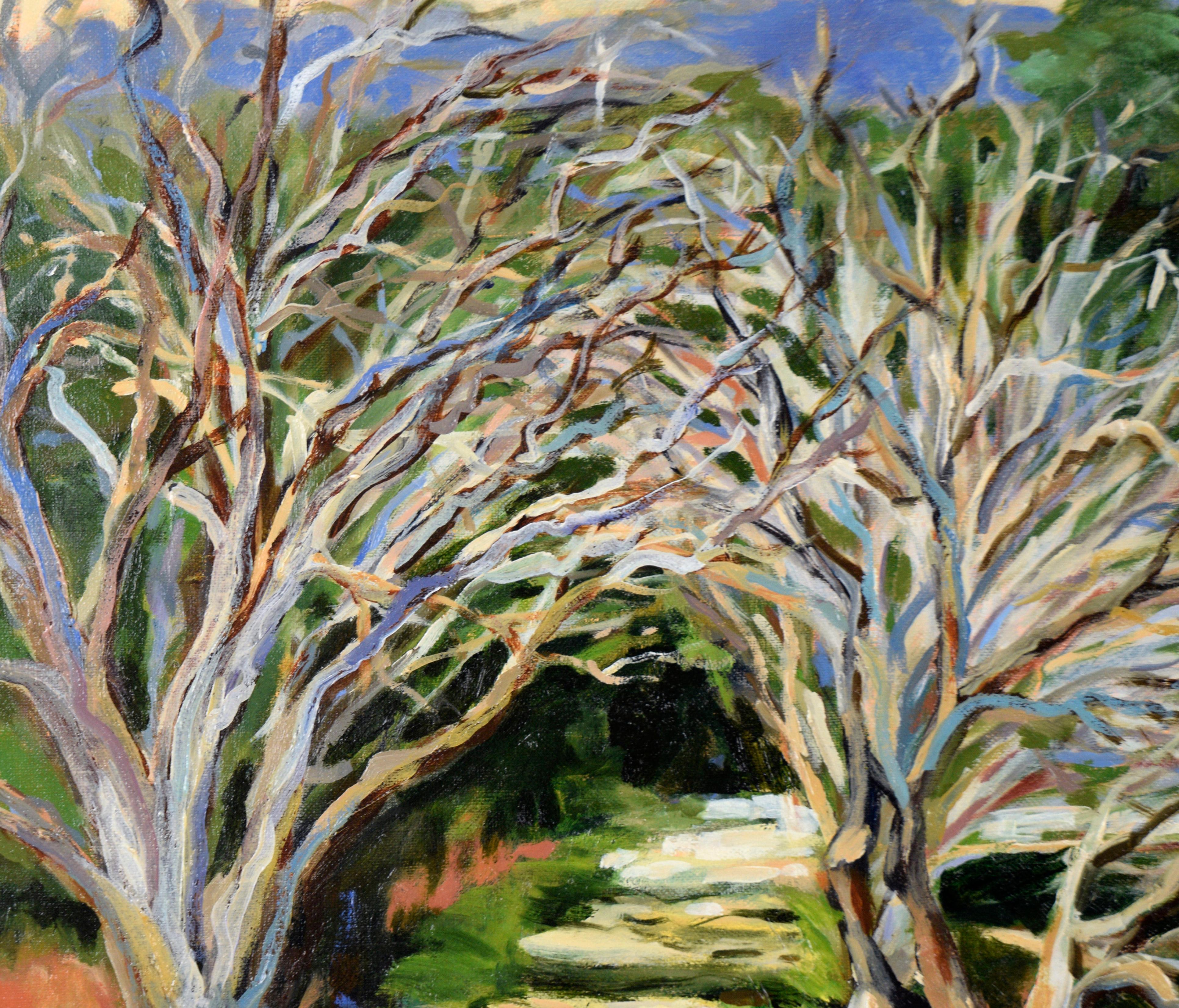 Sentiero ombreggiato sulle colline della California - Olio originale su tela (steso su tavola) - Painting American Modern di Nancy Faisant