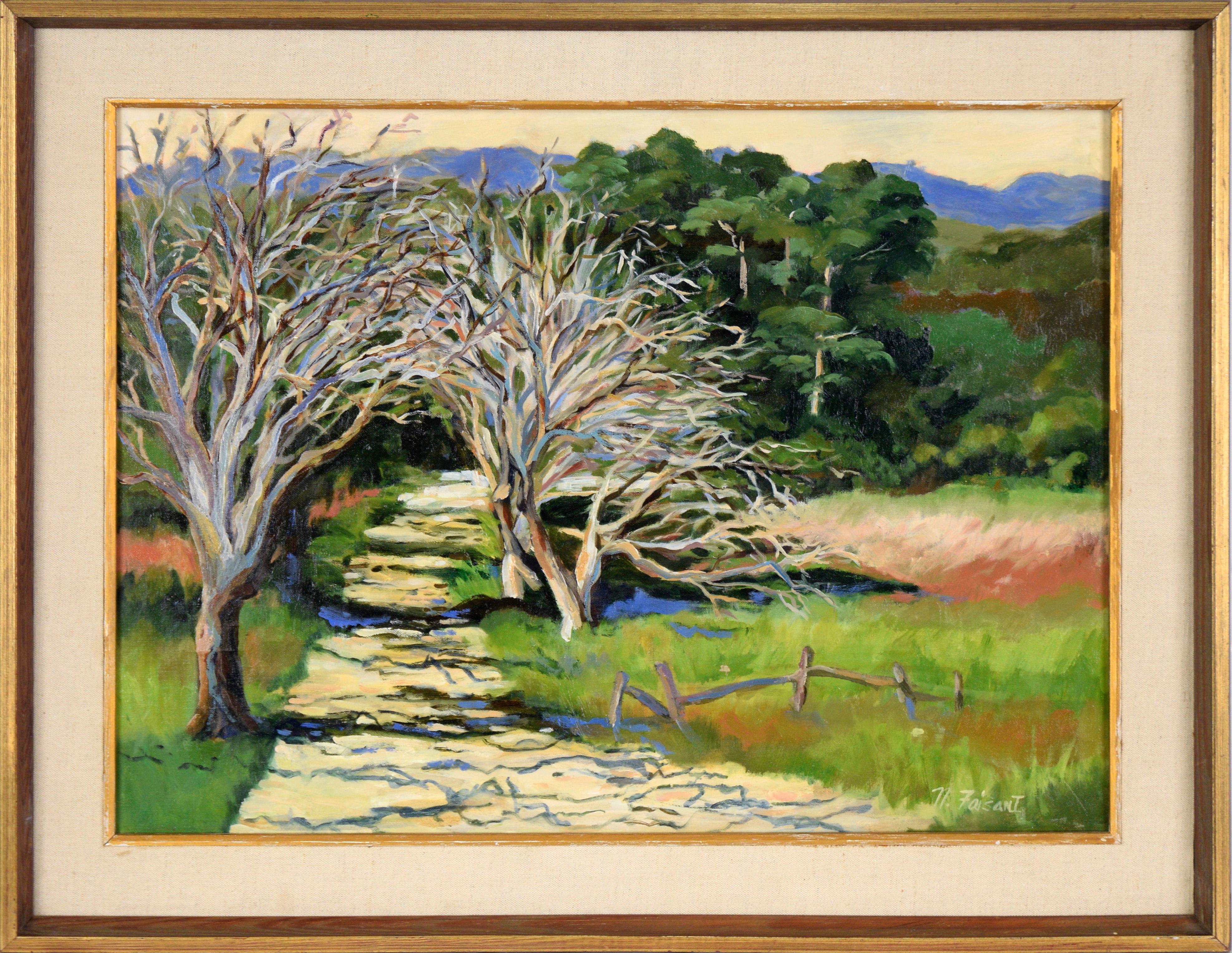 Nancy Faisant Landscape Painting - Shaded Path in the California Hills - Original Oil on Canvas (Laid on Board)