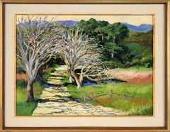 Le chemin façonné dans les collines de Californie - Huile sur toile originale (liée sur panneau)
