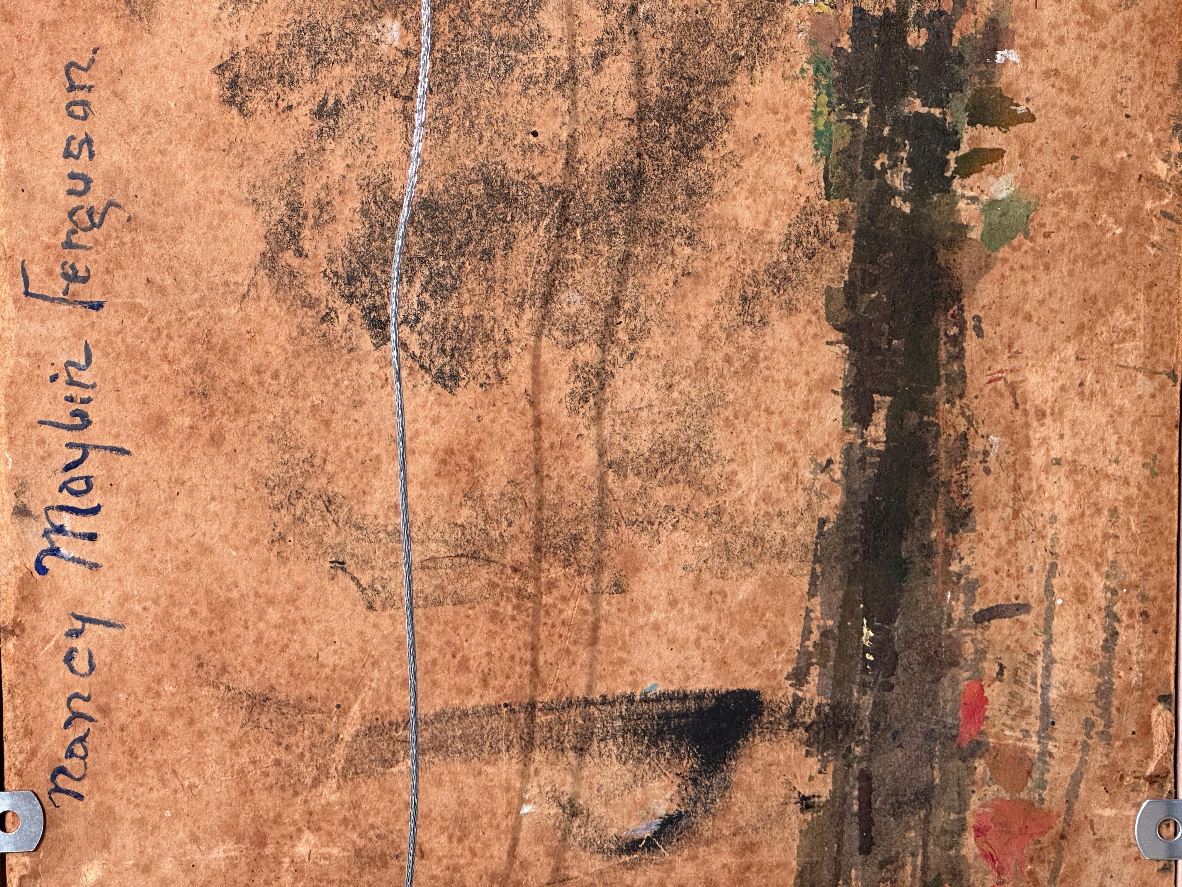 Scène de rue du marché d'été avec personnages et arbres éclairés par le soleil, par Nancy Ferguson en vente 3