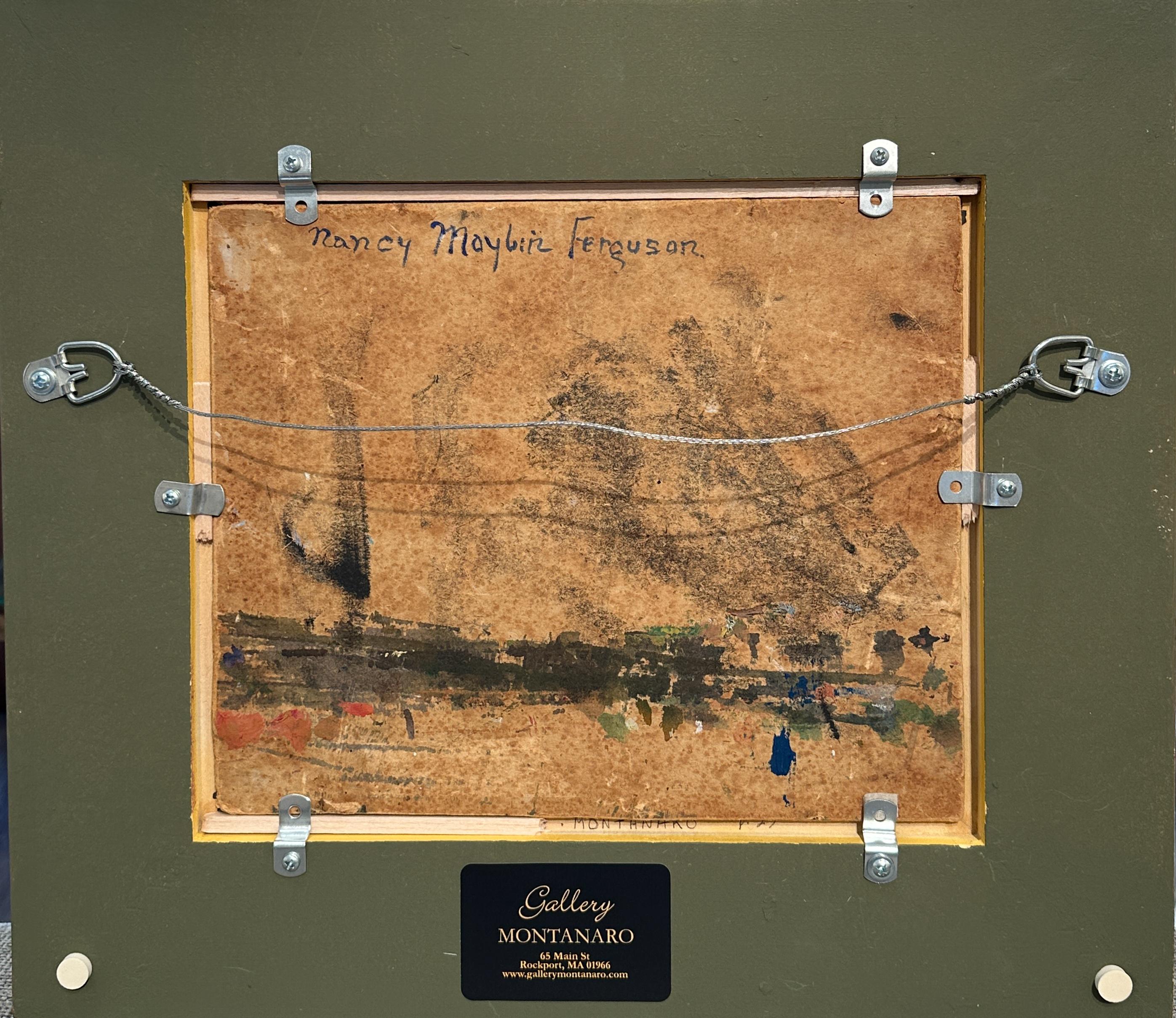 Scène de rue du marché d'été avec personnages et arbres éclairés par le soleil, par Nancy Ferguson en vente 4