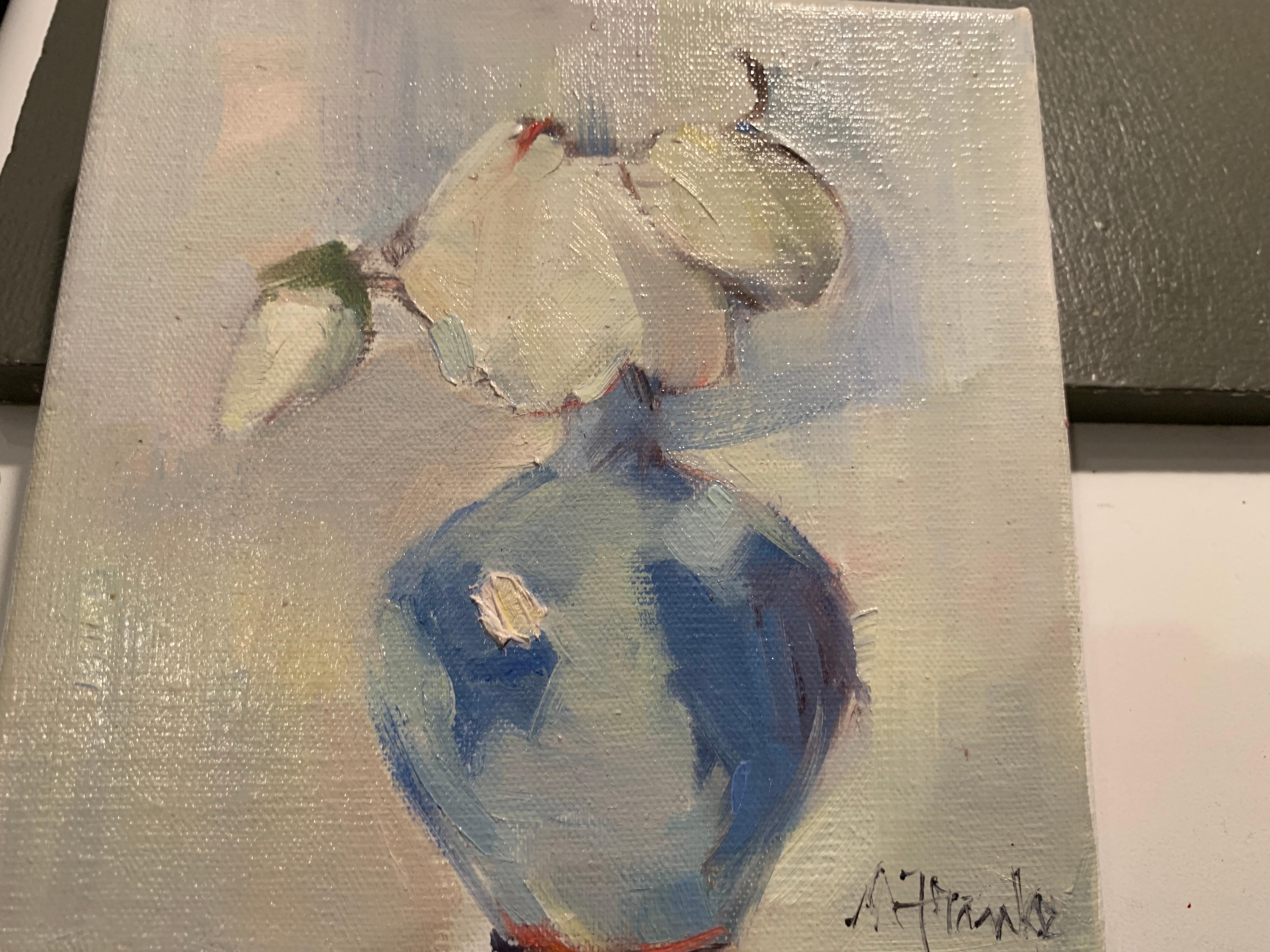 Bud in Vase by Nancy Franke, Small Floral Impressionist Oil Painting 3