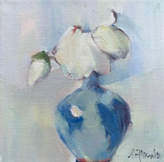 Bud in Vase by Nancy Franke, Small Floral Impressionist Oil Painting